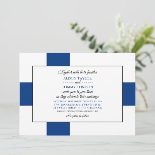 Finnische Flagge, Finnische Hochzeit Einladung (Stehend Vorderseite)