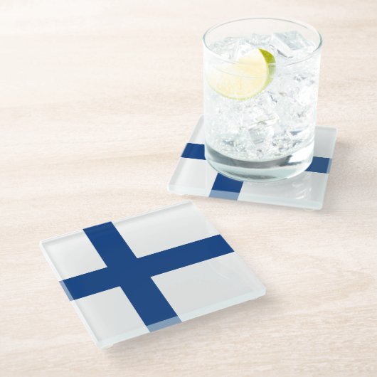 Finnische Flagge Glasuntersetzer (Schrägansicht)