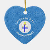 Finnische Flagge Hanukkah Angel Jahr Herz Keramik Ornament (Vorne)