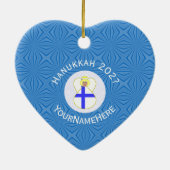 Finnische Flagge Hanukkah Angel Jahr Herz Keramik Ornament (Hinten)