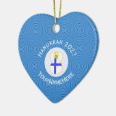 Finnische Flagge Hanukkah Angel Jahr Herz Keramik Ornament (Links)
