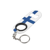 Finnische Flagge Mini Flaschenöffner (Rückseite Schrägansicht)
