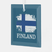 Finnische Flagge Ornament Aus Glas (Vorderseite links)