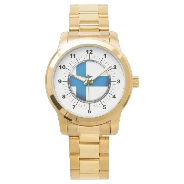 Finnische Flagge - Oversized Gold Bracelet Watch Armbanduhr (Vorderseite)