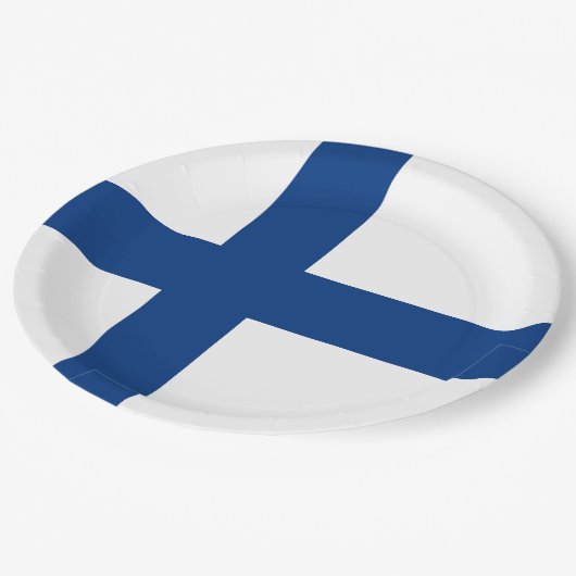 Finnische Flagge Pappteller (Schrägansicht)