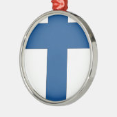 Finnische Flagge Silbernes Ornament (Links)