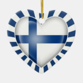 Finnische Herz-Flagge mit Stern-Explosion Keramikornament (Vorne)