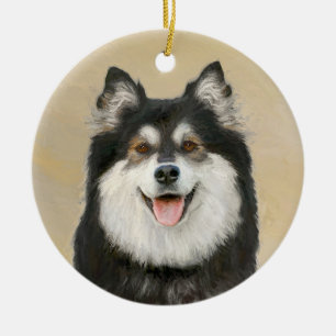 Finnische Lapphund Malerei - Niedliche Original Hu Keramik Ornament