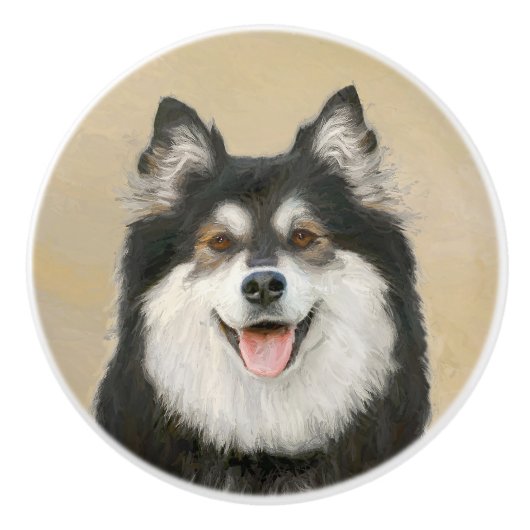 Finnische Lapphund Malerei - Niedliche Original Hu Keramikknauf (Vorderseite)