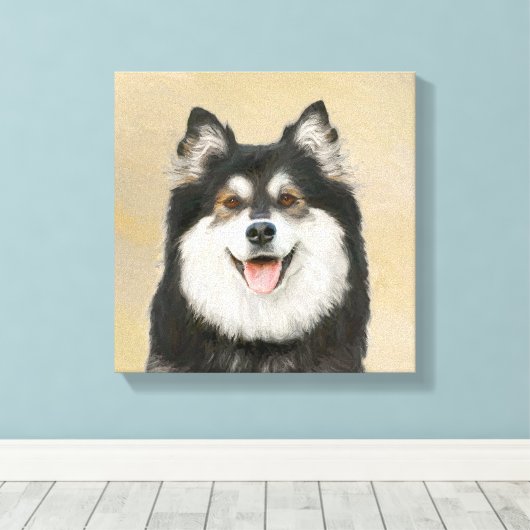Finnische Lapphund Malerei - Niedliche Original Hu Leinwanddruck (Insitu (Holzboden))