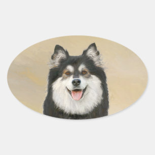 Finnische Lapphund Malerei - Niedliche Original Hu Ovaler Aufkleber