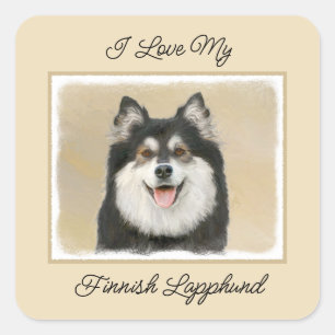 Finnische Lapphund Malerei - Niedliche Original Hu Quadratischer Aufkleber