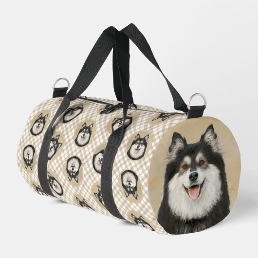 Finnische Lapphund Malerei Schwarz und Tan Dog Art Duffle Bag (Linke Seite)