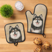 Finnische Lapphund Malerei Schwarz und Tan Dog Art Ofenhandschuh & Topflappen-Set (Oben Unten)