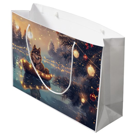 Finnische Lapphund Weihnachtsfeiertage Große Geschenktüte (Rückseite Schrägansicht)