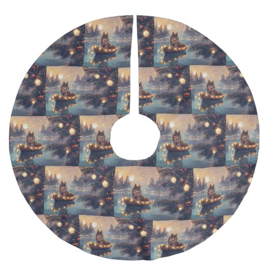 Finnische Lapphund Weihnachtsfeiertage Polyester Weihnachtsbaumdecke (Vorderseite)