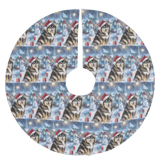 Finnische Lapphund Winter Wonderland Weihnachtsfre Polyester Weihnachtsbaumdecke (Vorderseite)