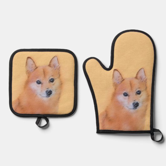 Finnische Spitz Malerei Niedlich Original Haustier Ofenhandschuh & Topflappen-Set (Vorderseite)