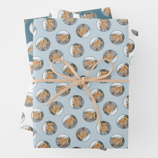 Finnische Spitz Seashore Malerei Original Hundesch Geschenkpapier Set (Beispiel)