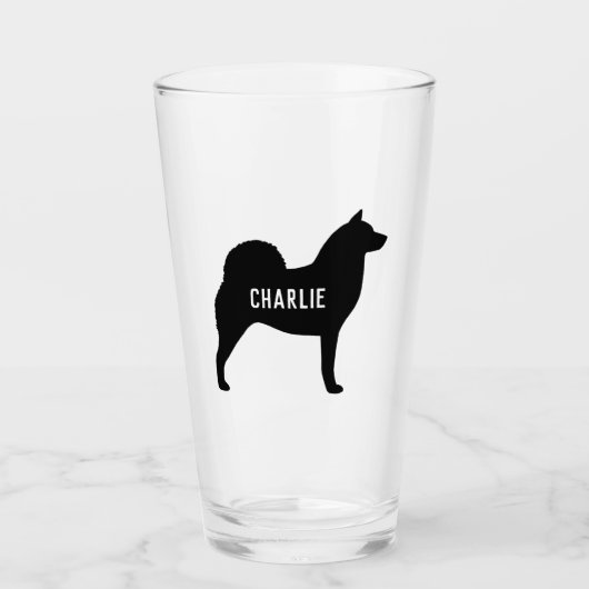 Finnische Spitz-Silhouette Personalisierte Hundezu Glas (Vorderseite)