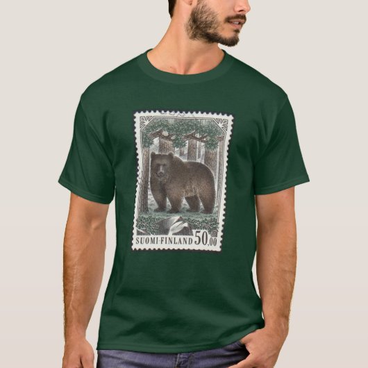Finnischer Bärn-Briefmarken-Waldgrün-T - Shirt (Vorderseite)