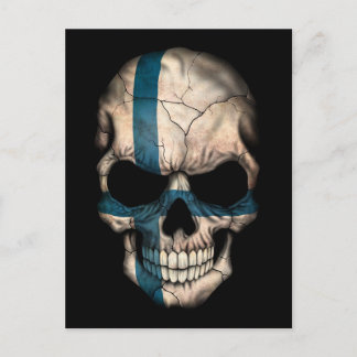 Finnischer Flaggenschädel in Schwarz Postkarte