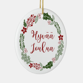 Finnischer froher Weihnachtskranz, Hyvää joulua Keramik Ornament