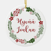Finnischer froher Weihnachtskranz, Hyvää joulua Keramik Ornament (Vorne)