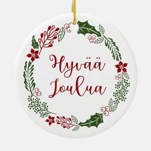 Finnischer froher Weihnachtskranz, Hyvää joulua Keramik Ornament (Hinten)