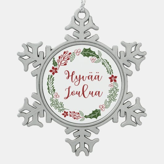Finnischer Heiligabend, Hyvää joulua Schneeflocken Zinn-Ornament (Vorderseite)