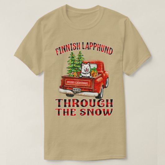 Finnischer Lapphund durch den schneeweihnachtliche T-Shirt (Design vorne)