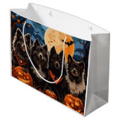 Finnischer Lapphund Halloween Spooky Große Geschenktüte (Rückseite Schrägansicht)