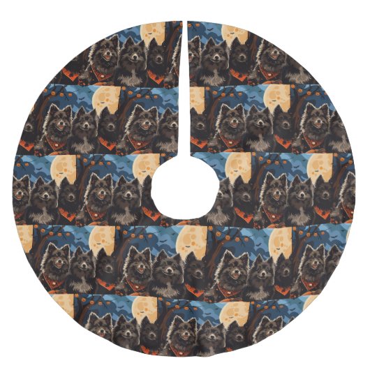 Finnischer Lapphund Halloween Spooky Polyester Weihnachtsbaumdecke (Vorderseite)