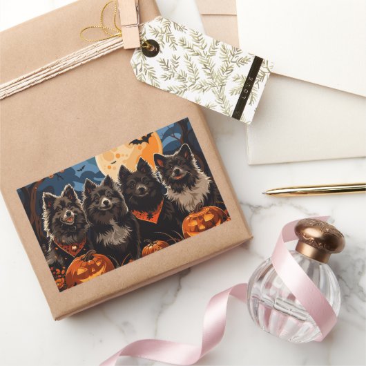 Finnischer Lapphund Halloween Spooky Rechteckiger Aufkleber (Schenken)
