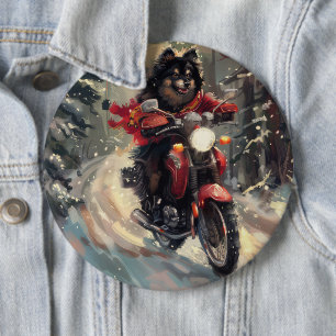 Finnischer Lapphund Hund fährt Motorrad Weihnachte Button
