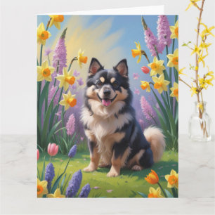 Finnischer Lapphund Hund Frühlingsblumen Malerei Karte