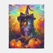 Finnischer Lapphund Hund Halloween Hexe und Kürbis Fleecedecke (Vorderseite)