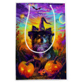 Finnischer Lapphund Hund Halloween Hexe und Kürbis Mittlere Geschenktüte (Vorderseite)