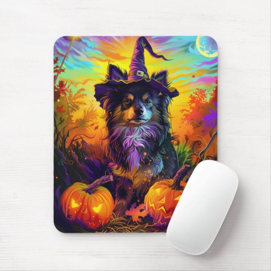 Finnischer Lapphund Hund Halloween Hexe und Kürbis Mousepad (Mit Mouse)