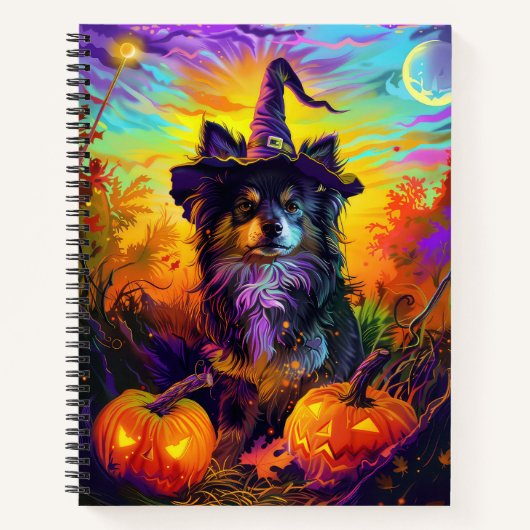 Finnischer Lapphund Hund Halloween Hexe und Kürbis Notizblock (Vorderseite)