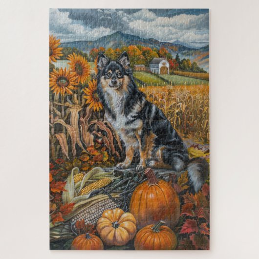 Finnischer Lapphund Hund Herbsternte Erntedank Puzzle (Vertikal)