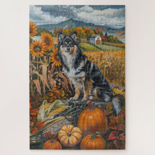 Finnischer Lapphund-Hund Herbsternte Erntedankfest Puzzle
