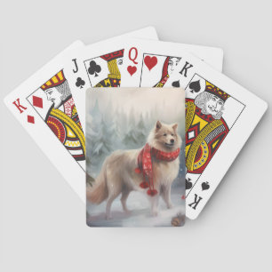 Finnischer Lapphund Hund im Schnee Weihnachten  Spielkarten