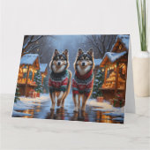 Finnischer Lapphund Hunde Weihnachtsschneeurlaub Karte (Vorderseite)