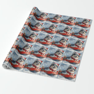 Finnischer Lapphund im Schlitten Lass es schneien  Geschenkpapier