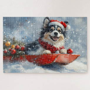 Finnischer Lapphund im Schlitten Lass es schneien Puzzle