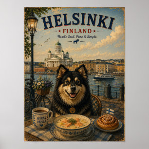 Finnischer Lapphund in Helsinki Vintage Reise Kuns Poster
