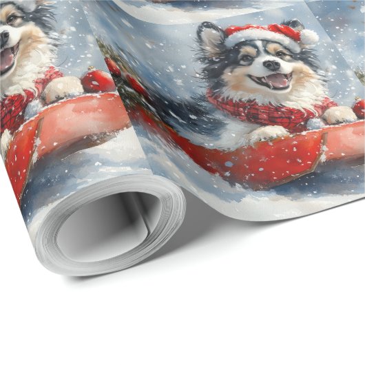 Finnischer Lapphund in Sledge Let it Snow Christma Geschenkpapier (Rolleneckpunkt)