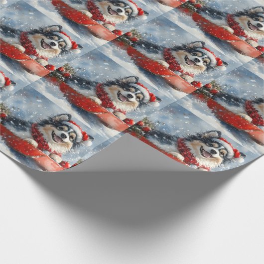 Finnischer Lapphund in Sledge Let it Snow Christma Geschenkpapier (Ecke)