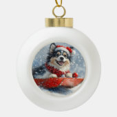 Finnischer Lapphund in Sledge Let it Snow Christma Keramik Kugel-Ornament (Vorderseite)